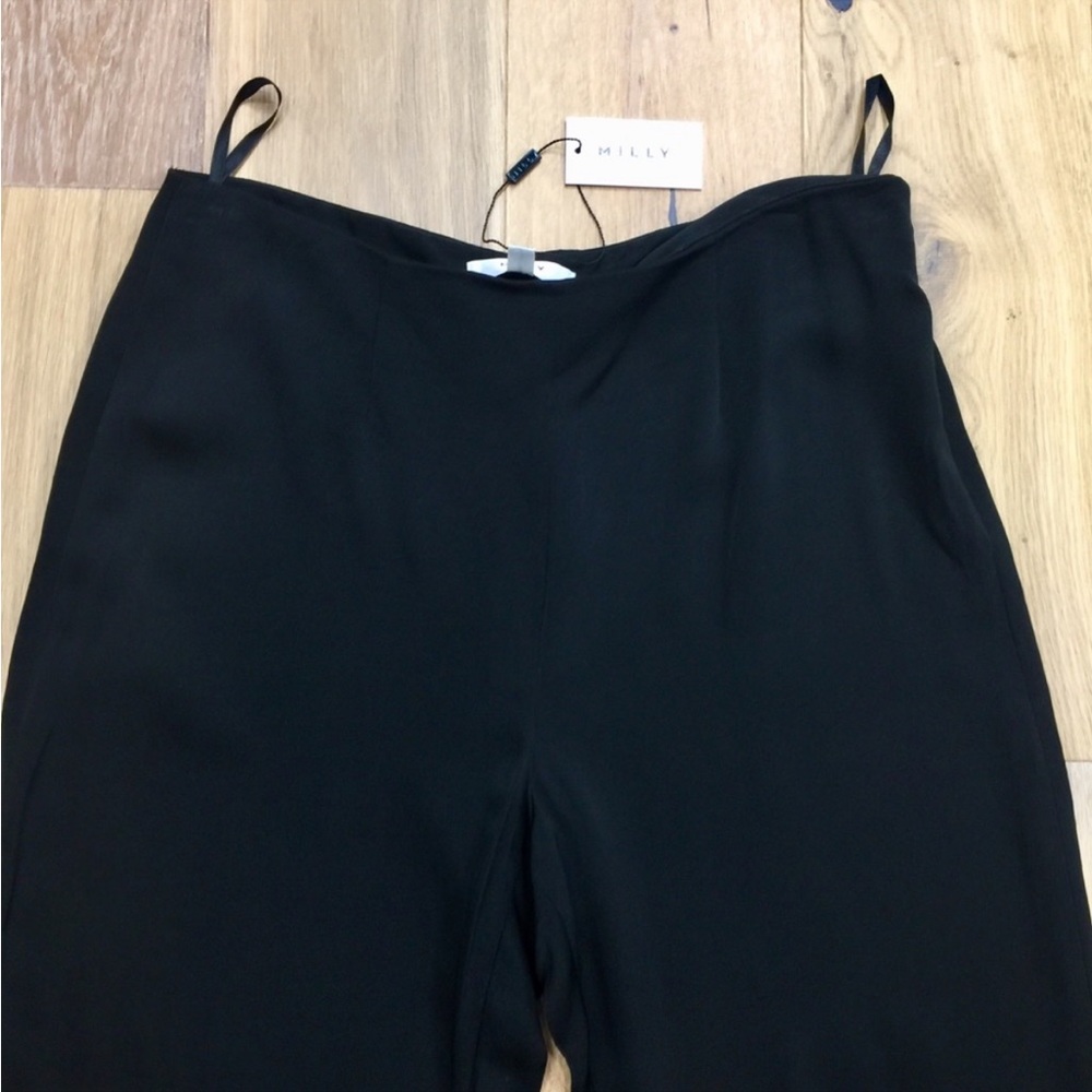 MILLY FIA HIGH RISE FLAT FRONT CULOTTE ANKLE CROP PANT W/ FRINGE HEM NWT 6 $325. - Picture 4 of 11